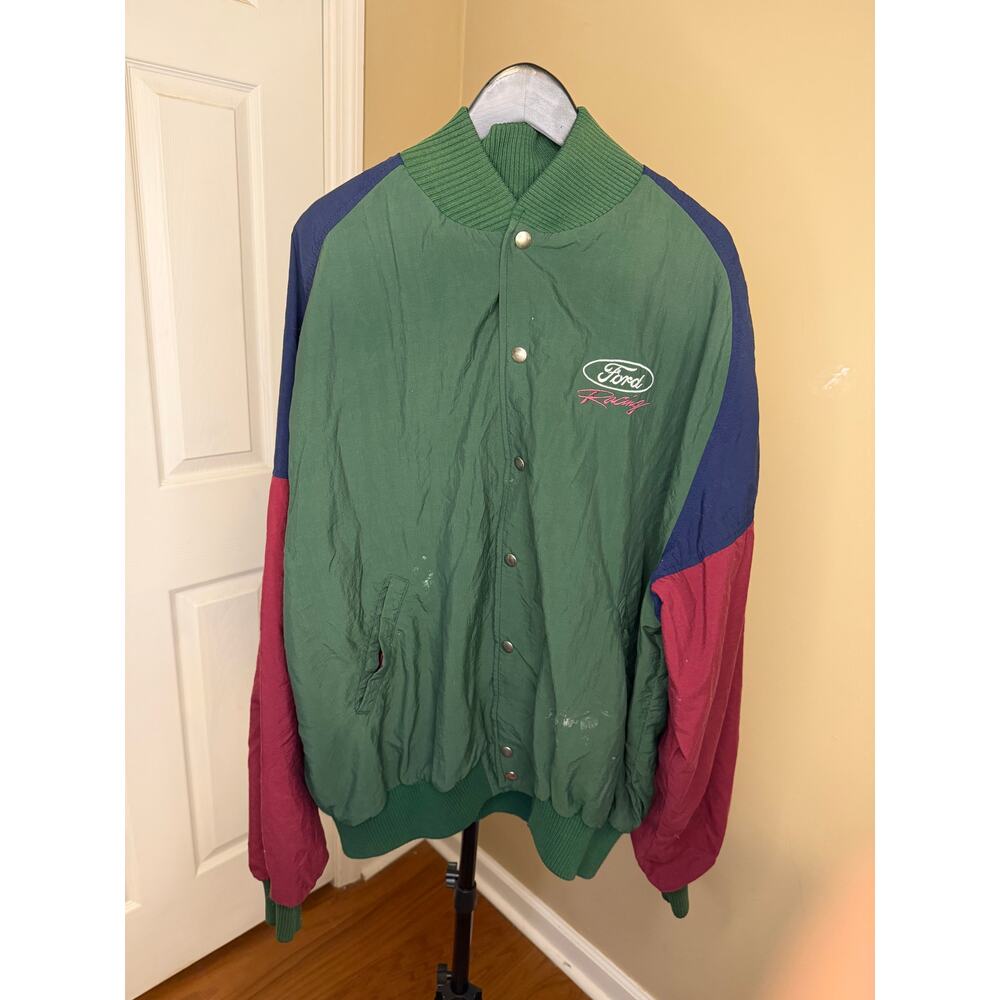 Vintage Ford Racing Windbreaker Jacket Men’s XL Colorblock Snap Front USA Made